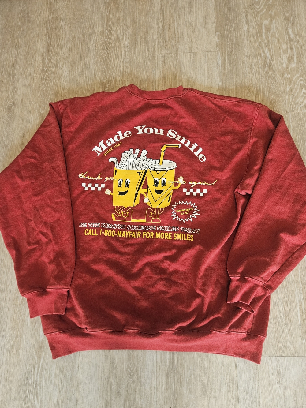 THE MAYFAIR GROUP Rust Red French Fries "Made You Smile" Sweatshirt Unisex M/L